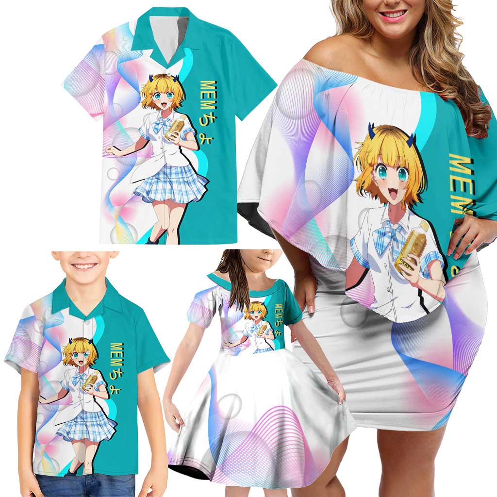 MEM-cho Idol Family Matching Off Shoulder Short Dress and Hawaiian Shirt Playful Idol Anime Style