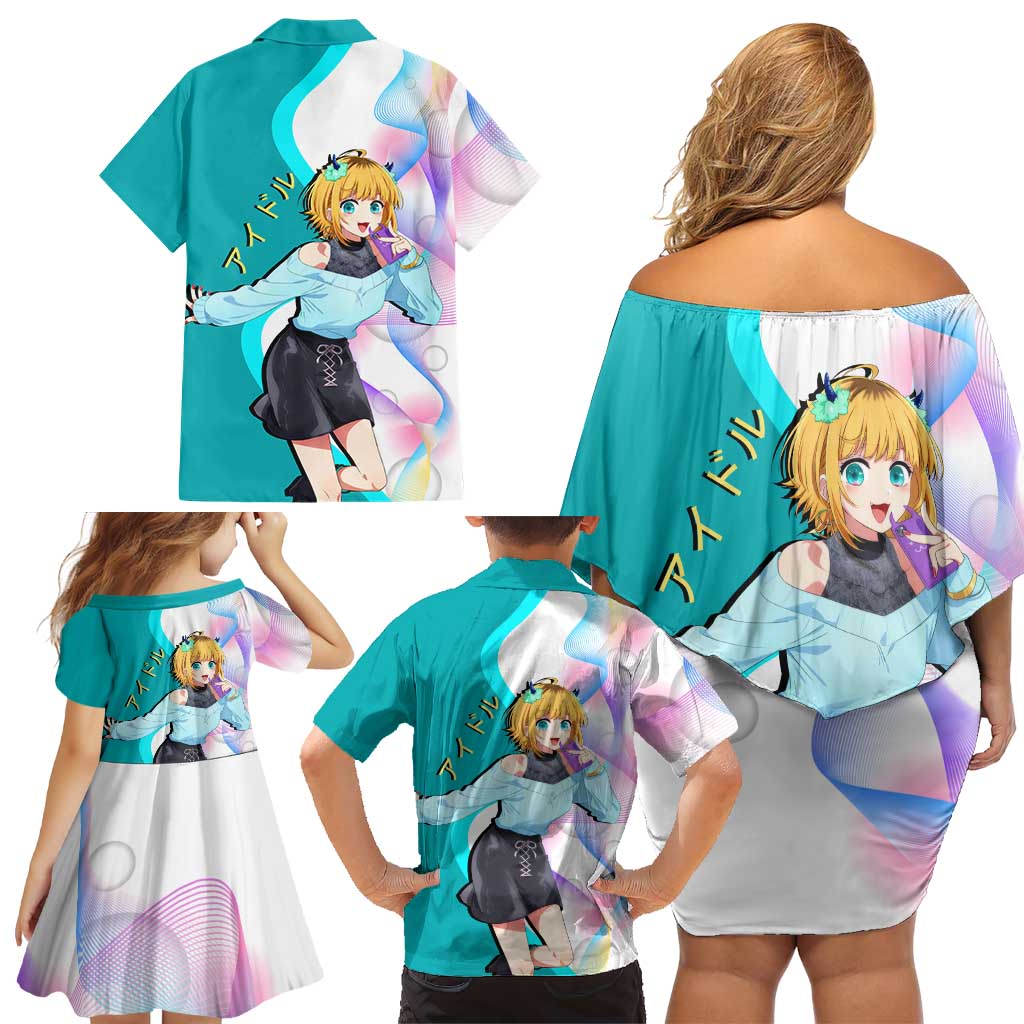 MEM-cho Idol Family Matching Off Shoulder Short Dress and Hawaiian Shirt Playful Idol Anime Style