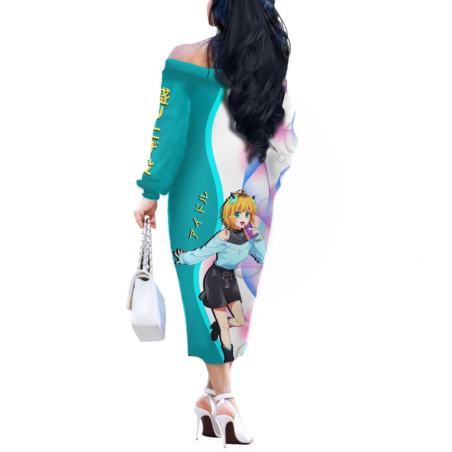 MEM-cho Idol Off The Shoulder Long Sleeve Dress Playful Idol Anime Style