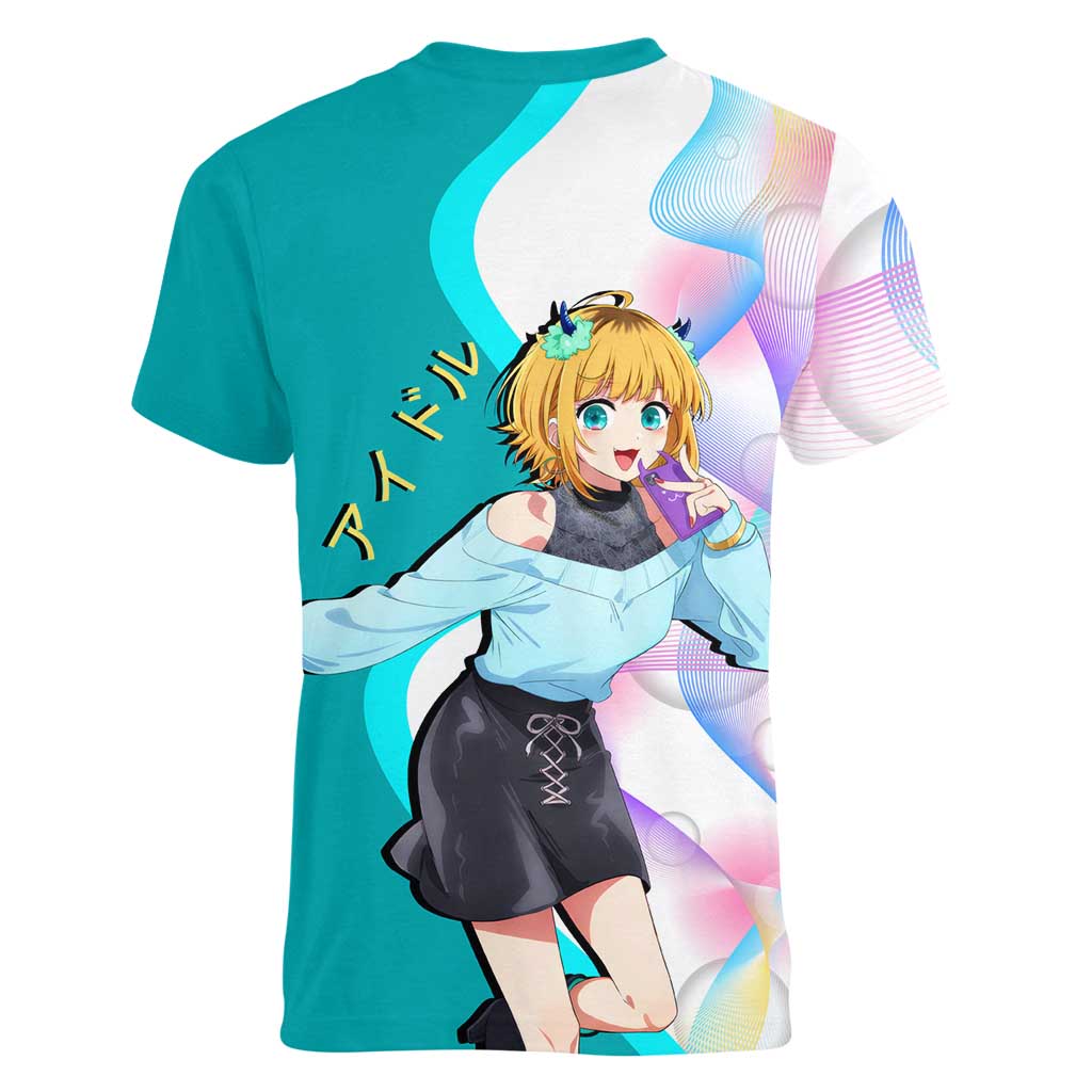 MEM-cho Idol Women V-Neck T-Shirt Playful Idol Anime Style