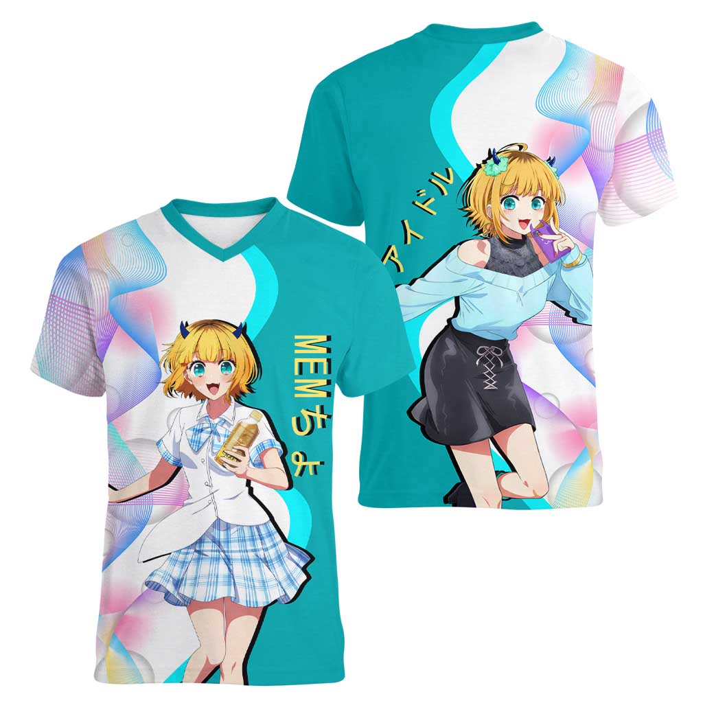 MEM-cho Idol Women V-Neck T-Shirt Playful Idol Anime Style