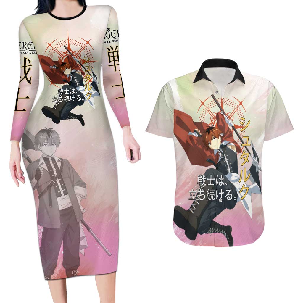 Stark Frieren Beyond Journey’s End Couples Matching Long Sleeve Bodycon Dress and Hawaiian Shirt Dynamic Anime Warrior Style