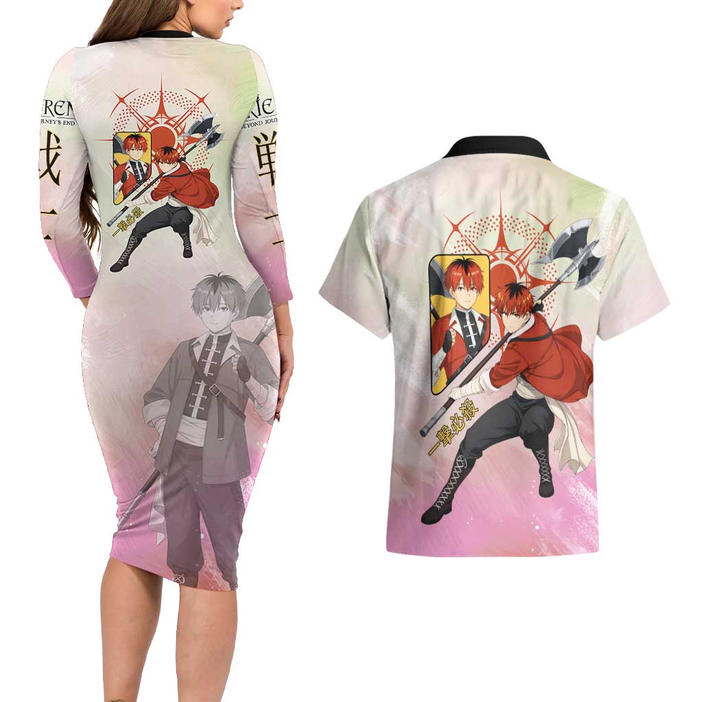 Stark Frieren Beyond Journey’s End Couples Matching Long Sleeve Bodycon Dress and Hawaiian Shirt Dynamic Anime Warrior Style
