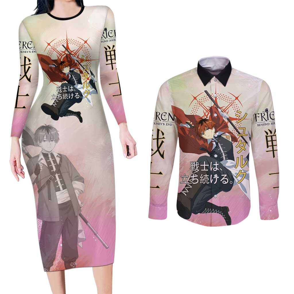 Stark Frieren Beyond Journey’s End Couples Matching Long Sleeve Bodycon Dress and Long Sleeve Button Shirt Dynamic Anime Warrior Style
