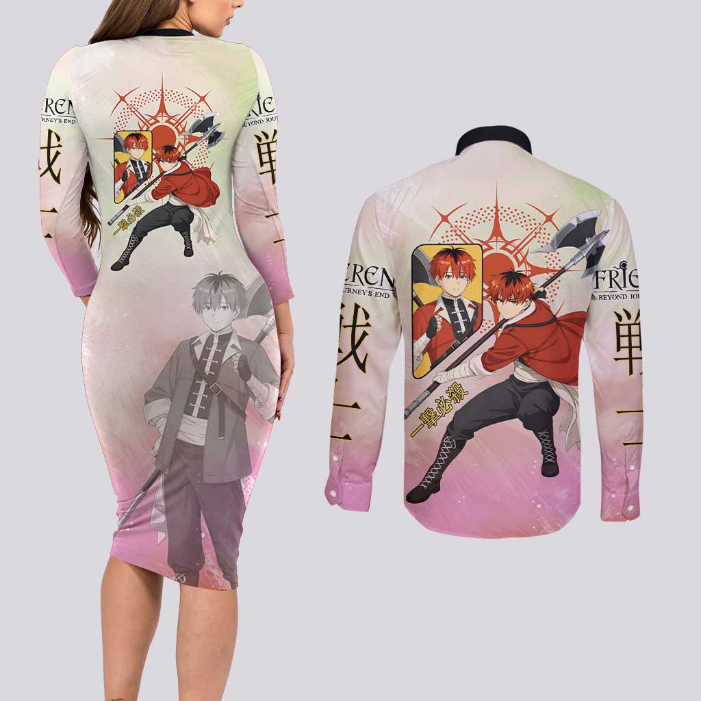 Stark Frieren Beyond Journey’s End Couples Matching Long Sleeve Bodycon Dress and Long Sleeve Button Shirt Dynamic Anime Warrior Style