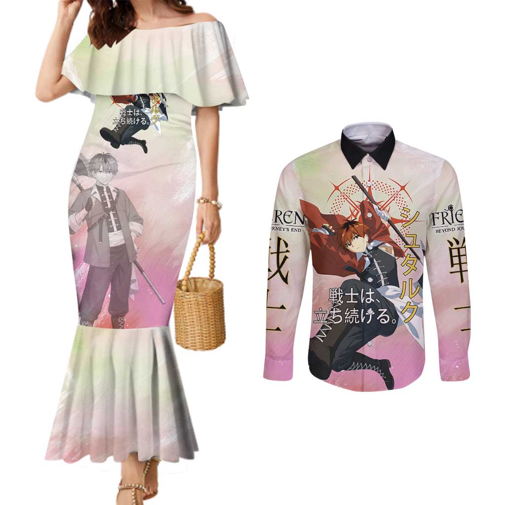 Stark Frieren Beyond Journey’s End Couples Matching Mermaid Dress and Long Sleeve Button Shirt Dynamic Anime Warrior Style