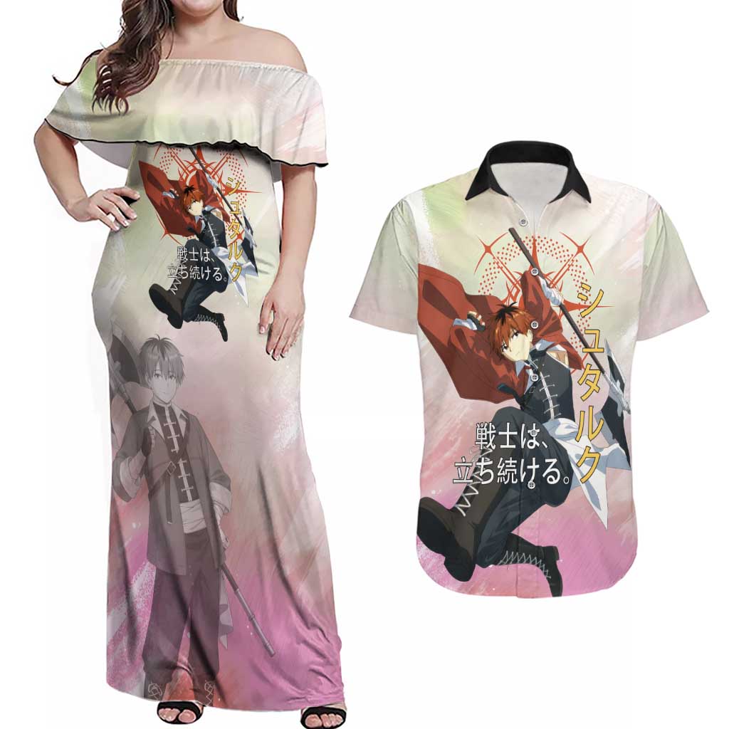 Stark Frieren Beyond Journey’s End Couples Matching Off Shoulder Maxi Dress and Hawaiian Shirt Dynamic Anime Warrior Style