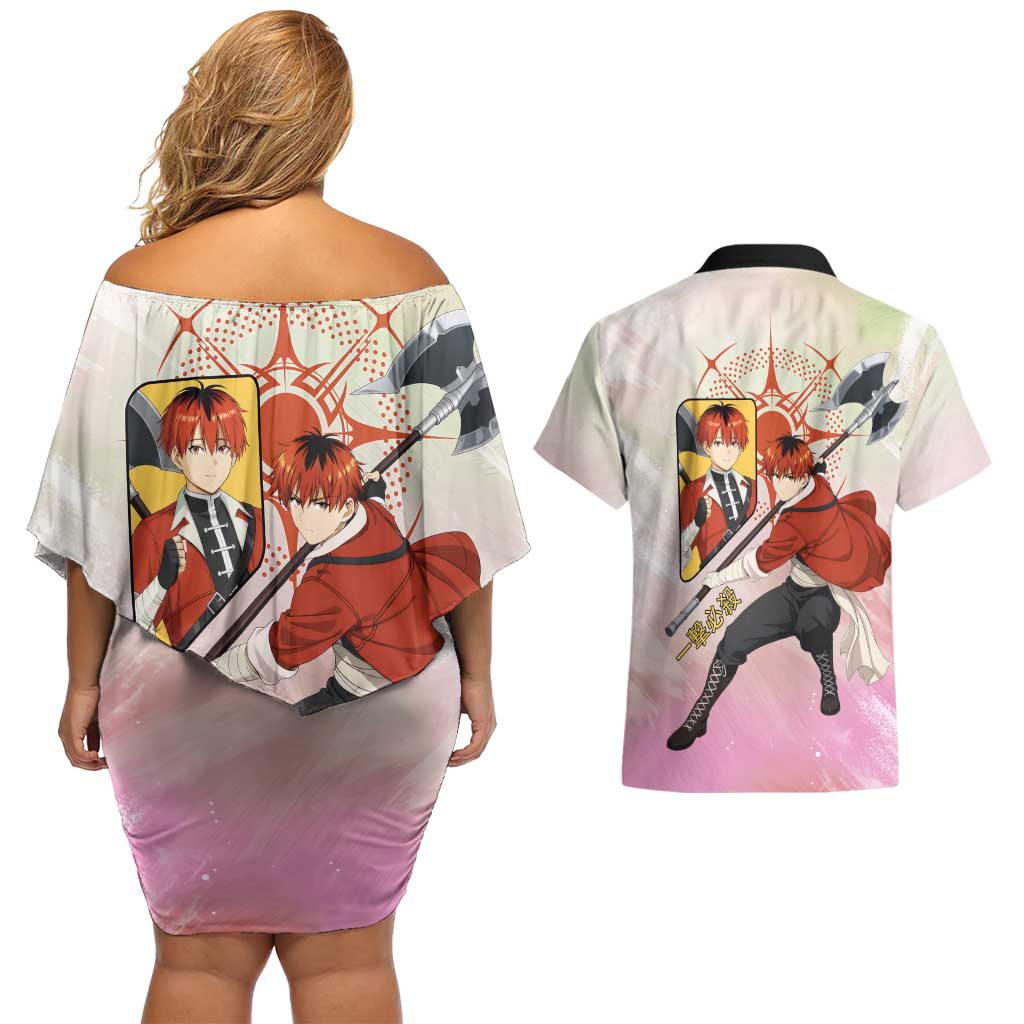 Stark Frieren Beyond Journey’s End Couples Matching Off Shoulder Short Dress and Hawaiian Shirt Dynamic Anime Warrior Style
