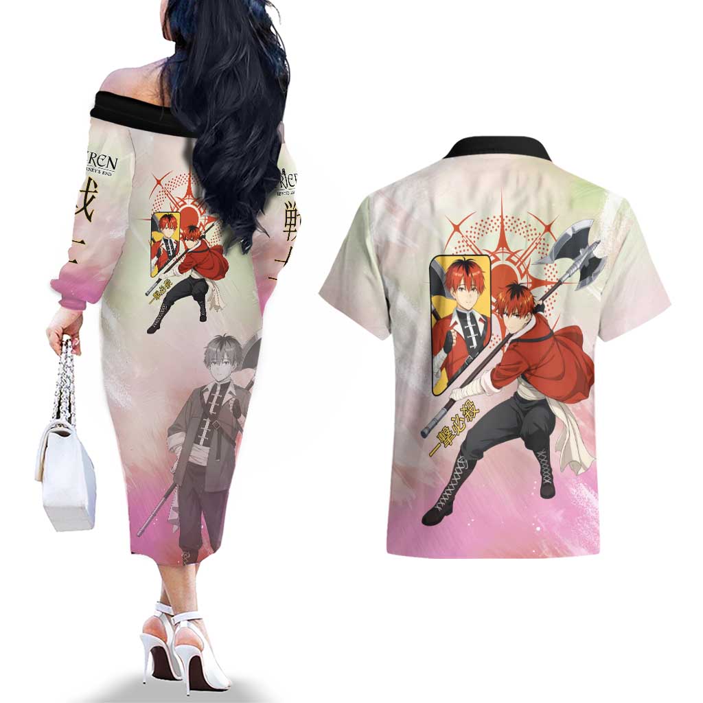 Stark Frieren Beyond Journey’s End Couples Matching Off The Shoulder Long Sleeve Dress and Hawaiian Shirt Dynamic Anime Warrior Style