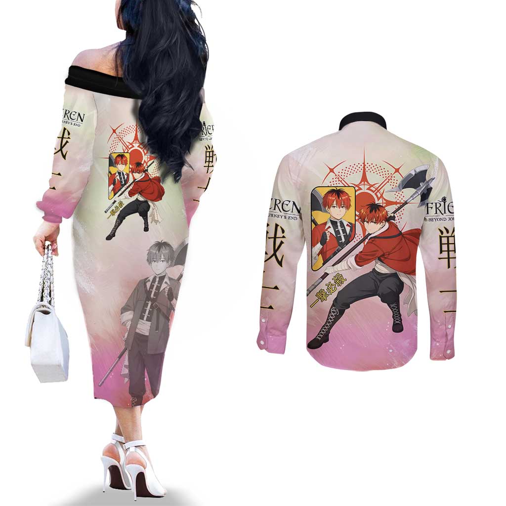 Stark Frieren Beyond Journey’s End Couples Matching Off The Shoulder Long Sleeve Dress and Long Sleeve Button Shirt Dynamic Anime Warrior Style