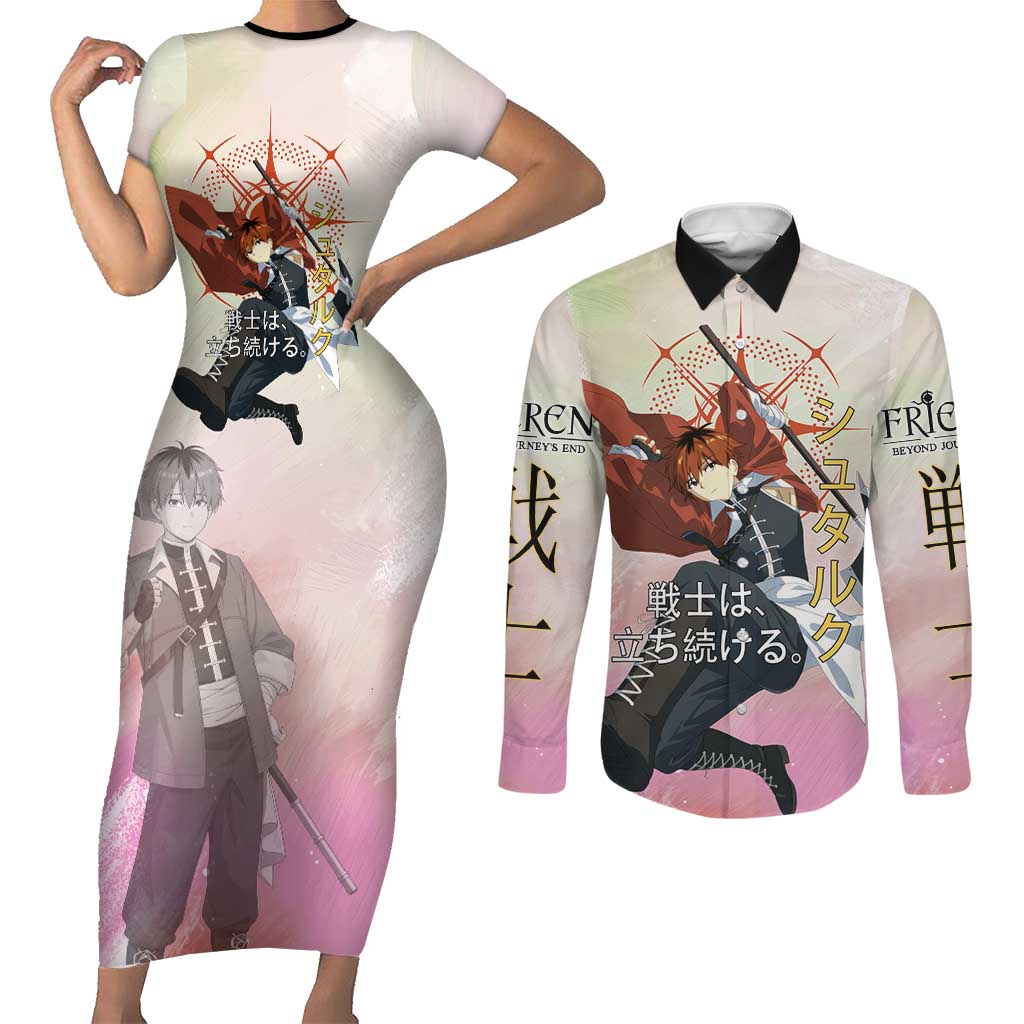 Stark Frieren Beyond Journey’s End Couples Matching Short Sleeve Bodycon Dress and Long Sleeve Button Shirt Dynamic Anime Warrior Style