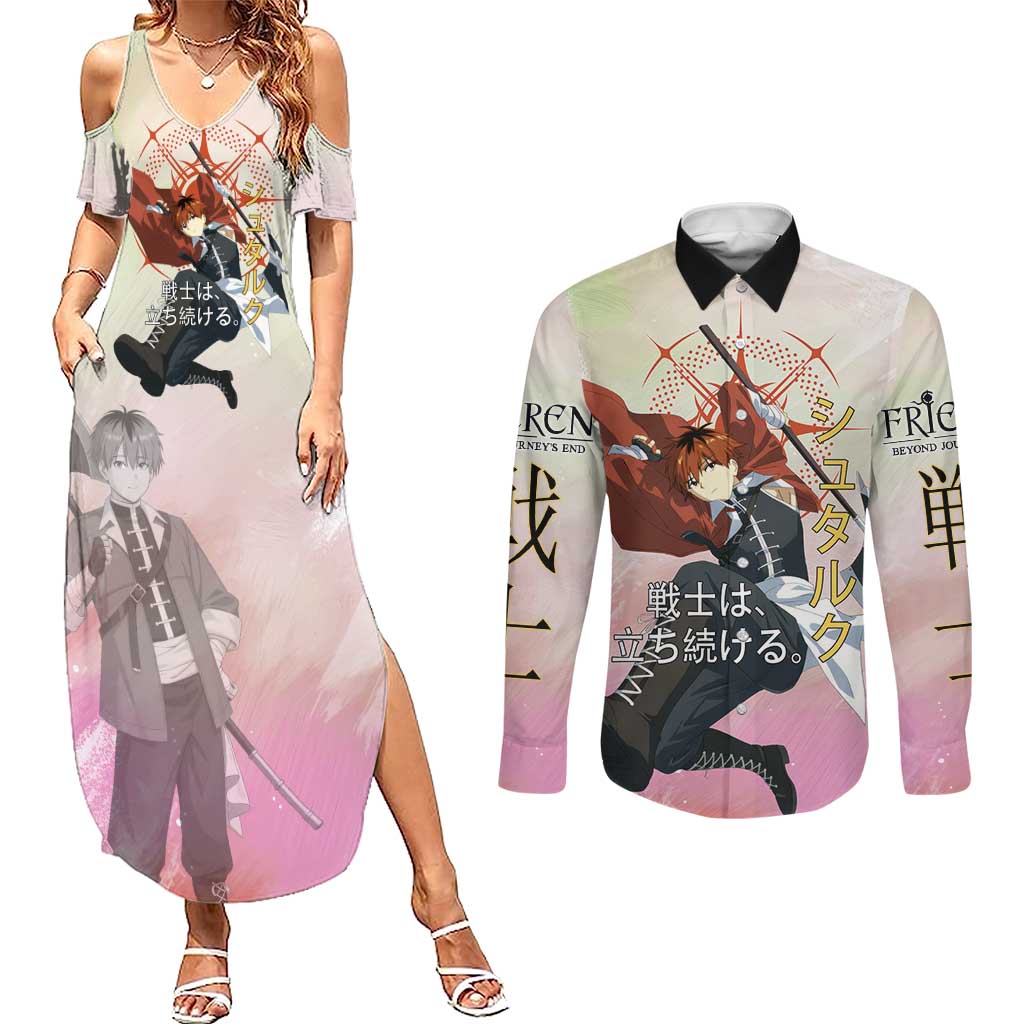 Stark Frieren Beyond Journey’s End Couples Matching Summer Maxi Dress and Long Sleeve Button Shirt Dynamic Anime Warrior Style