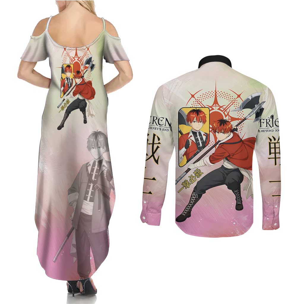 Stark Frieren Beyond Journey’s End Couples Matching Summer Maxi Dress and Long Sleeve Button Shirt Dynamic Anime Warrior Style