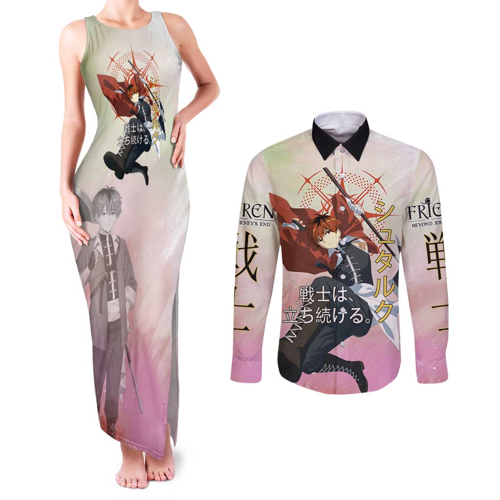 Stark Frieren Beyond Journey’s End Couples Matching Tank Maxi Dress and Long Sleeve Button Shirt Dynamic Anime Warrior Style