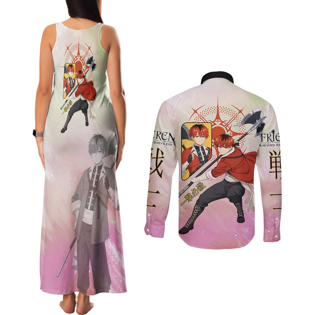 Stark Frieren Beyond Journey’s End Couples Matching Tank Maxi Dress and Long Sleeve Button Shirt Dynamic Anime Warrior Style