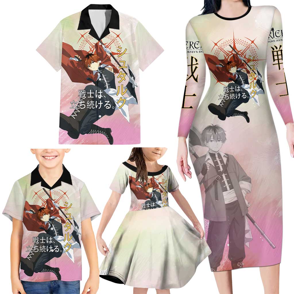 Stark Frieren Beyond Journey’s End Family Matching Long Sleeve Bodycon Dress and Hawaiian Shirt Dynamic Anime Warrior Style