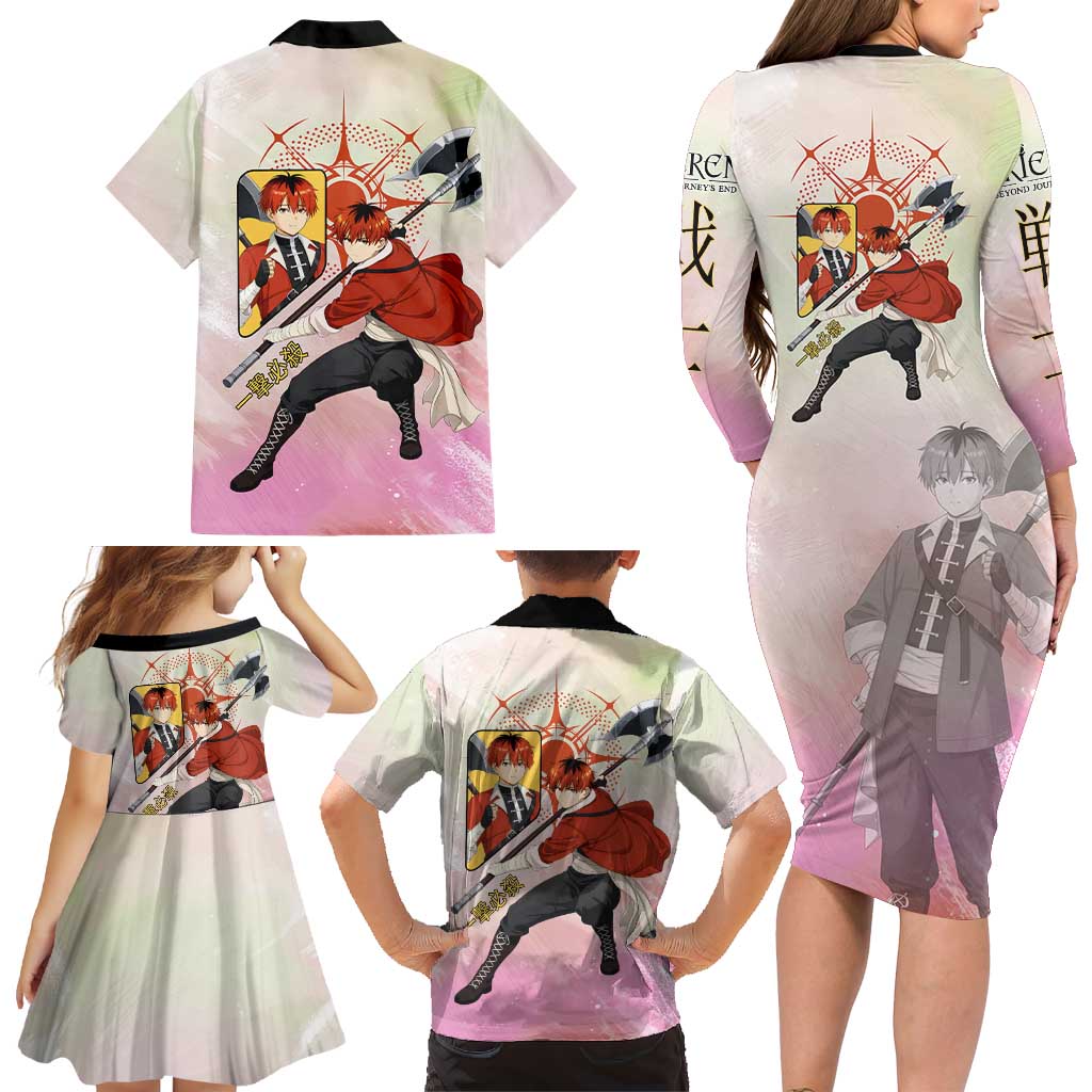 Stark Frieren Beyond Journey’s End Family Matching Long Sleeve Bodycon Dress and Hawaiian Shirt Dynamic Anime Warrior Style