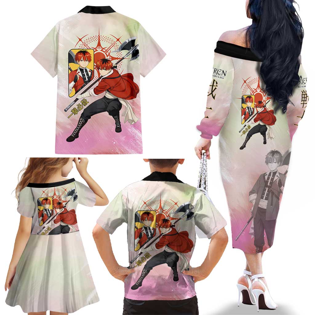 Stark Frieren Beyond Journey’s End Family Matching Off The Shoulder Long Sleeve Dress and Hawaiian Shirt Dynamic Anime Warrior Style