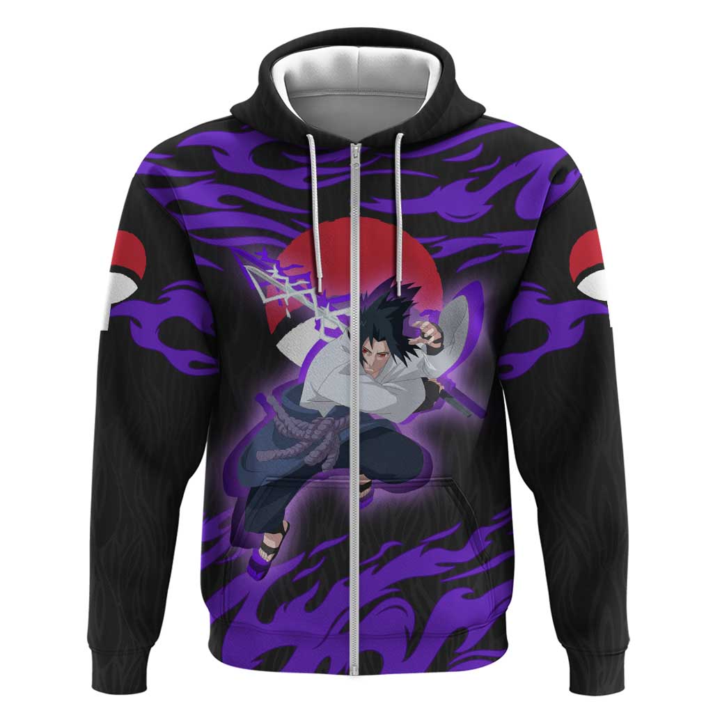 Uchiha Sasuke Naruto Hoodie Electric Flame Anime Sunrise Style