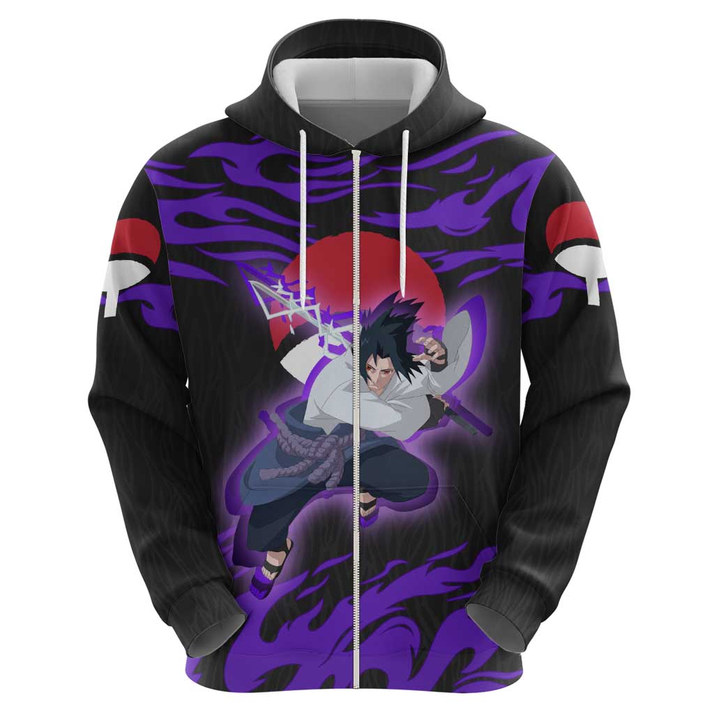 Uchiha Sasuke Naruto Hoodie Electric Flame Anime Sunrise Style