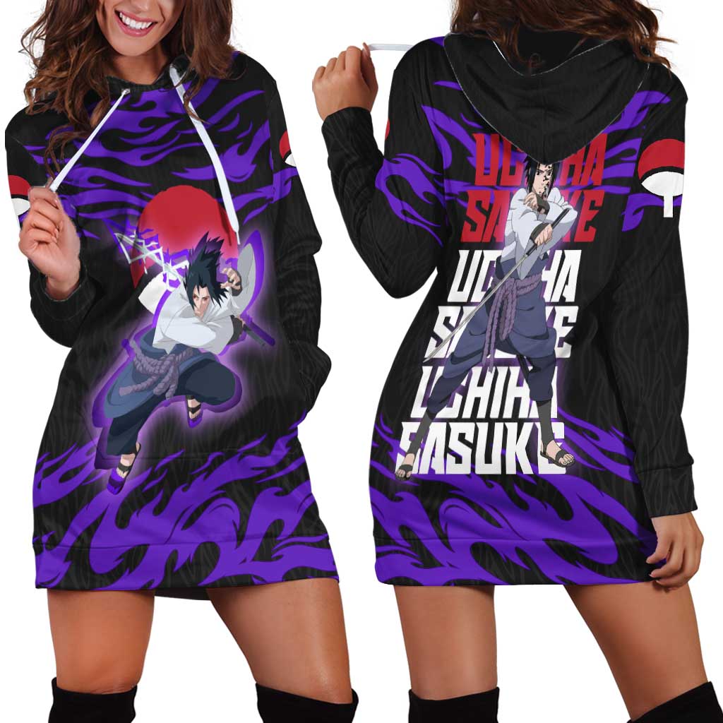 Uchiha Sasuke Naruto Hoodie Dress Electric Flame Anime Sunrise Style