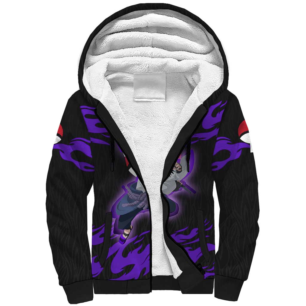 Uchiha Sasuke Naruto Sherpa Hoodie Electric Flame Anime Sunrise Style
