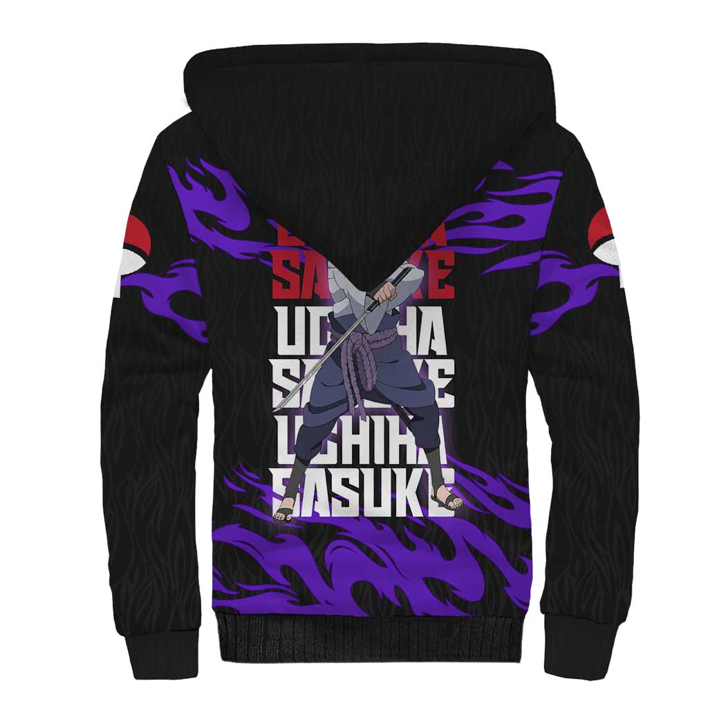 Uchiha Sasuke Naruto Sherpa Hoodie Electric Flame Anime Sunrise Style