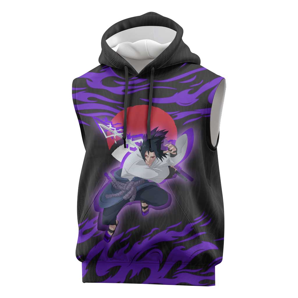 Uchiha Sasuke Naruto Sleeveless Hoodie Electric Flame Anime Sunrise Style
