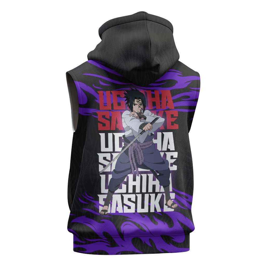 Uchiha Sasuke Naruto Sleeveless Hoodie Electric Flame Anime Sunrise Style