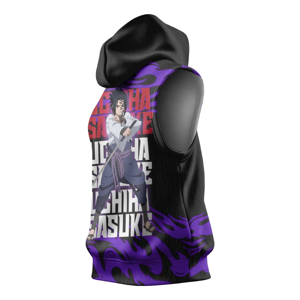 Uchiha Sasuke Naruto Sleeveless Hoodie Electric Flame Anime Sunrise Style