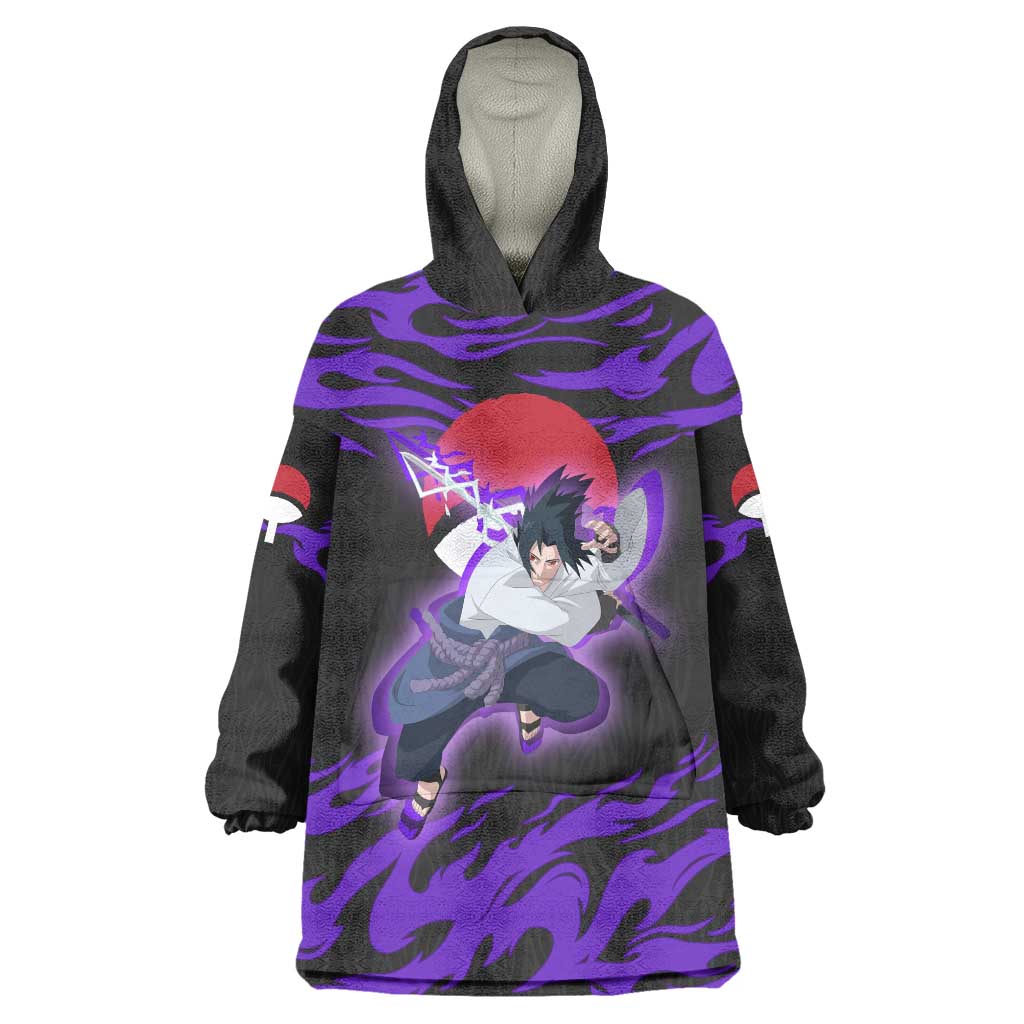 Uchiha Sasuke Naruto Wearable Blanket Hoodie Electric Flame Anime Sunrise Style