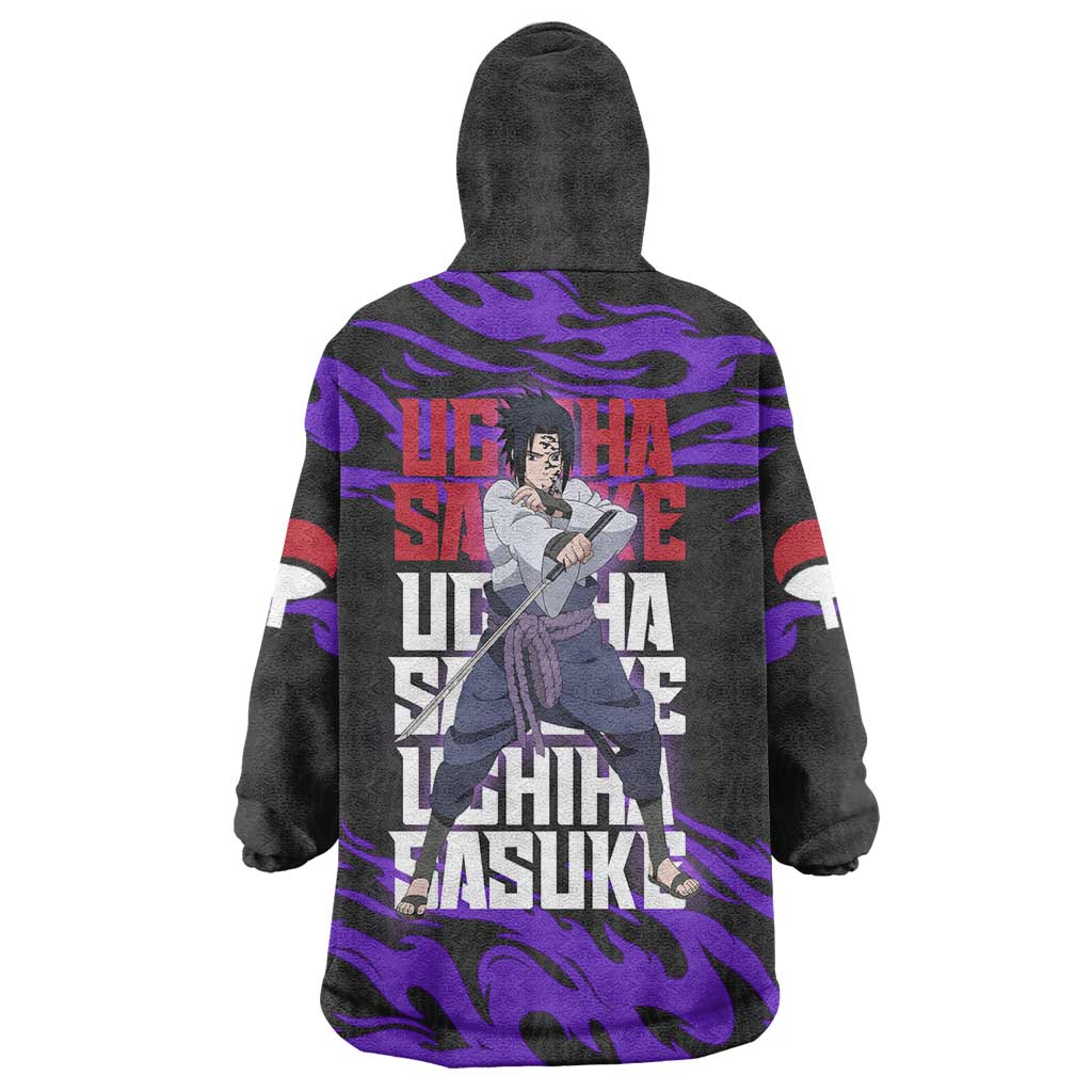 Uchiha Sasuke Naruto Wearable Blanket Hoodie Electric Flame Anime Sunrise Style