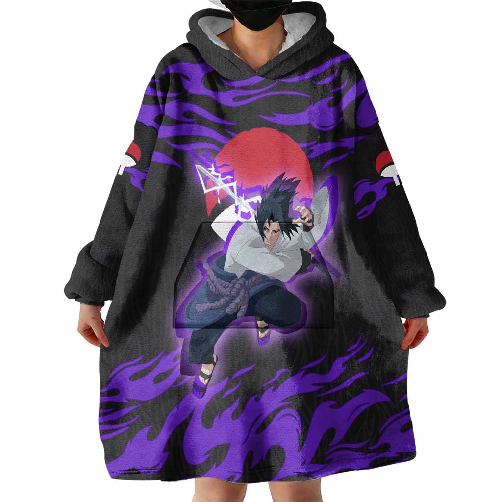 Uchiha Sasuke Naruto Wearable Blanket Hoodie Electric Flame Anime Sunrise Style