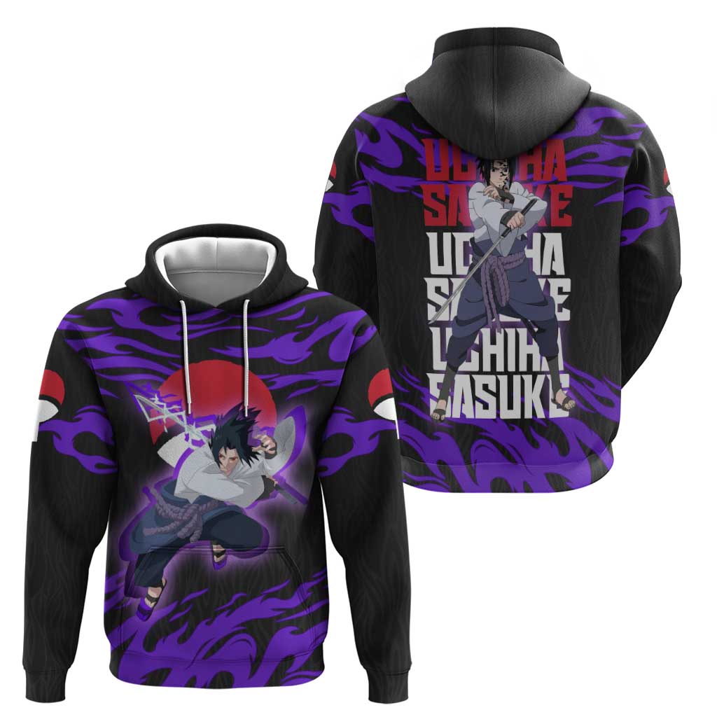 Uchiha Sasuke Naruto Zip Hoodie Electric Flame Anime Sunrise Style