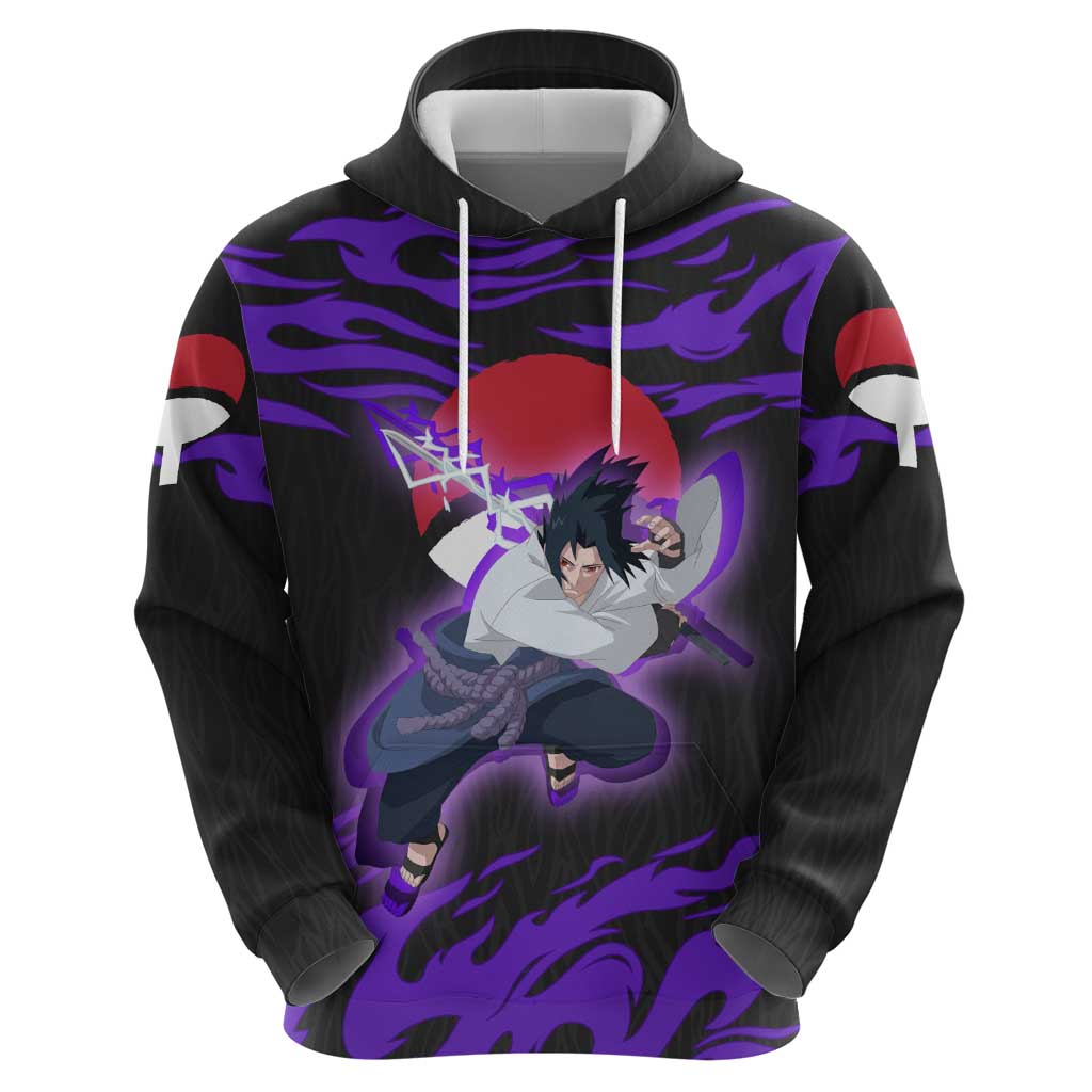 Uchiha Sasuke Naruto Zip Hoodie Electric Flame Anime Sunrise Style