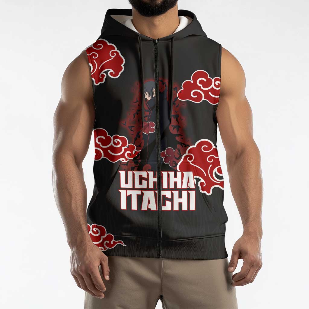Uchiha Itachi Naruto Sleeveless Zip Hoodie Akatsuki Cloud Anime Shadow Style