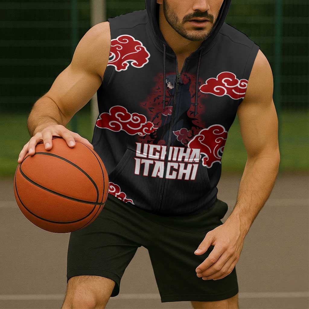 Uchiha Itachi Naruto Sleeveless Zip Hoodie Akatsuki Cloud Anime Shadow Style
