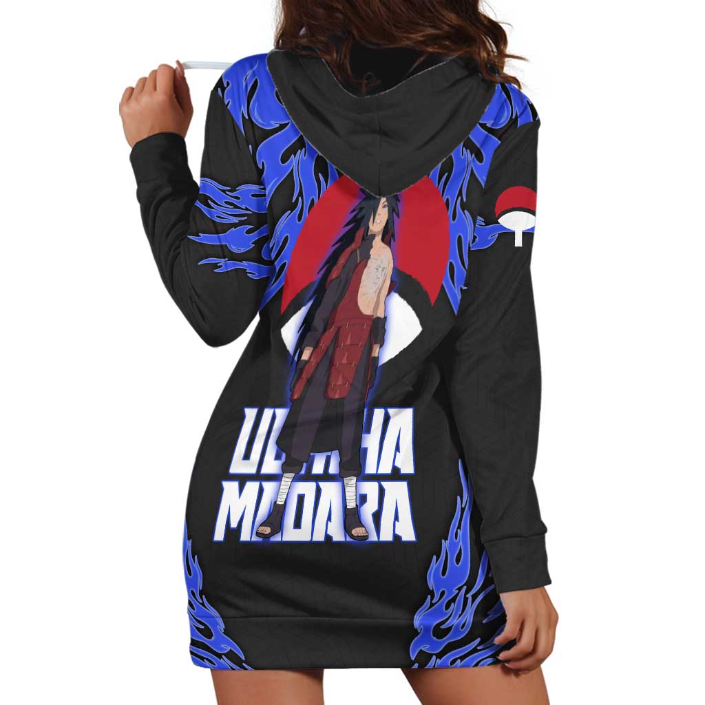 Uchiha Madara Naruto Hoodie Dress Blue Flame Anime Clan Emblem Style