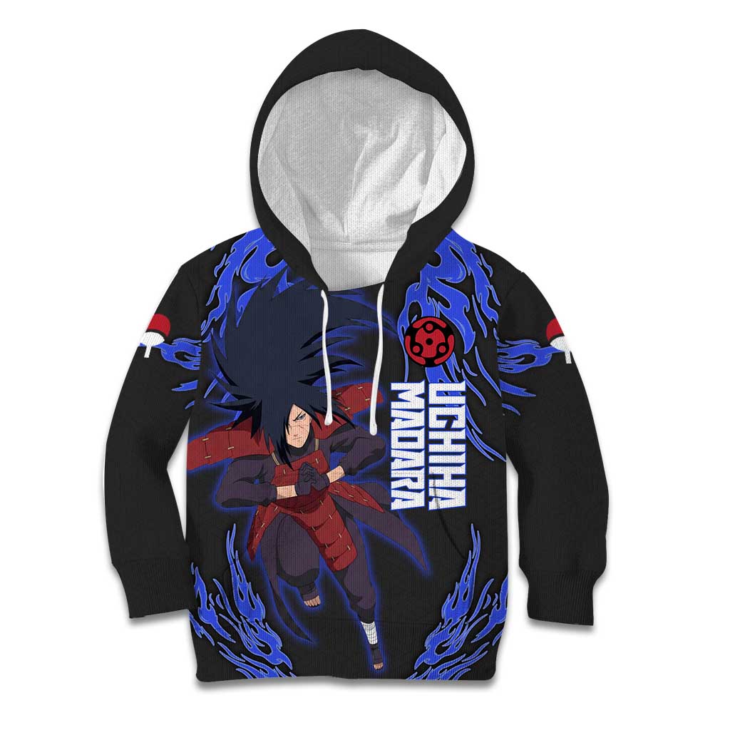 Uchiha Madara Naruto Kid Hoodie Blue Flame Anime Clan Emblem Style