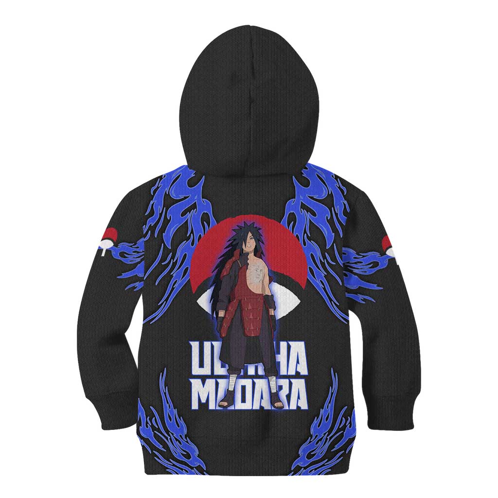 Uchiha Madara Naruto Kid Hoodie Blue Flame Anime Clan Emblem Style