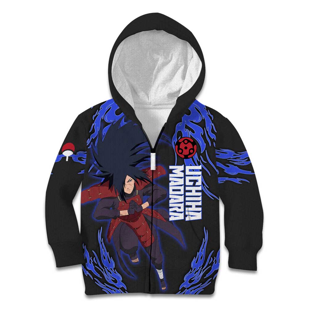 Uchiha Madara Naruto Kid Hoodie Blue Flame Anime Clan Emblem Style
