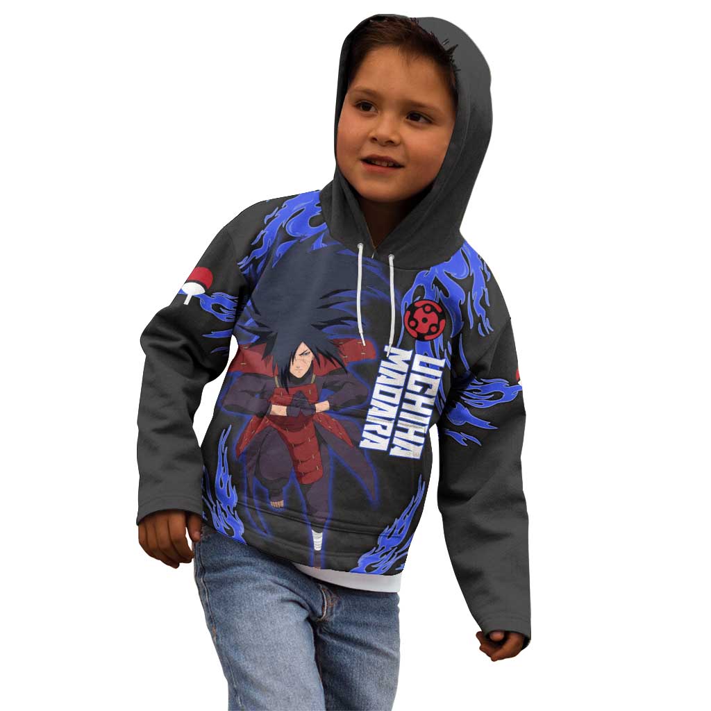 Uchiha Madara Naruto Kid Hoodie Blue Flame Anime Clan Emblem Style