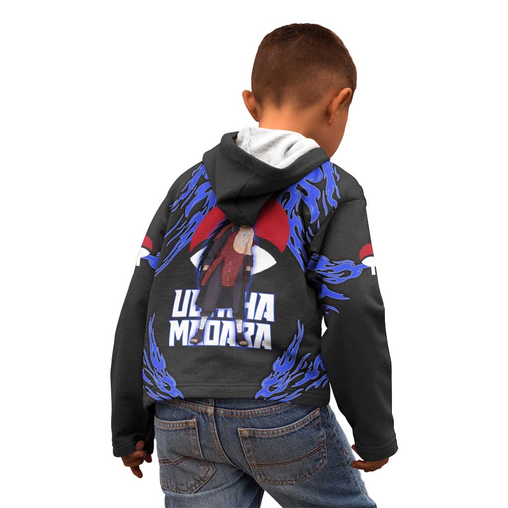 Uchiha Madara Naruto Kid Hoodie Blue Flame Anime Clan Emblem Style