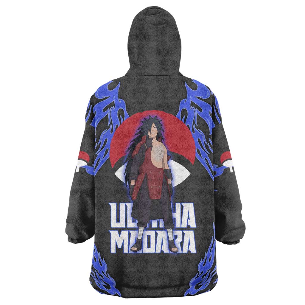 Uchiha Madara Naruto Wearable Blanket Hoodie Blue Flame Anime Clan Emblem Style