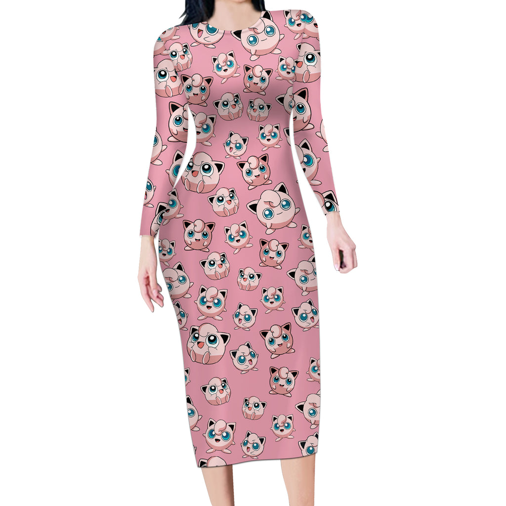 Jigglypuff - Pattern Style Long Sleeve Bodycon Dress