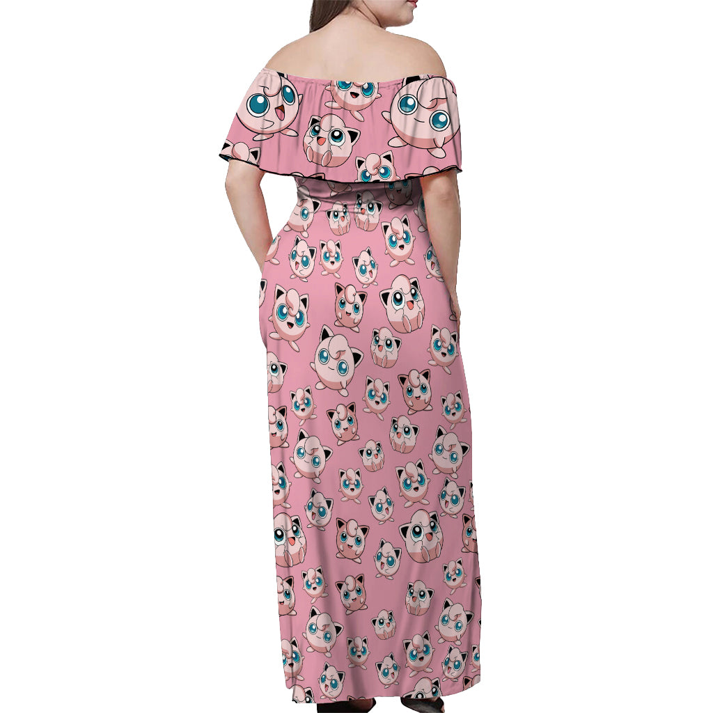 Jigglypuff - Pattern Style Off Shoulder Maxi Dress
