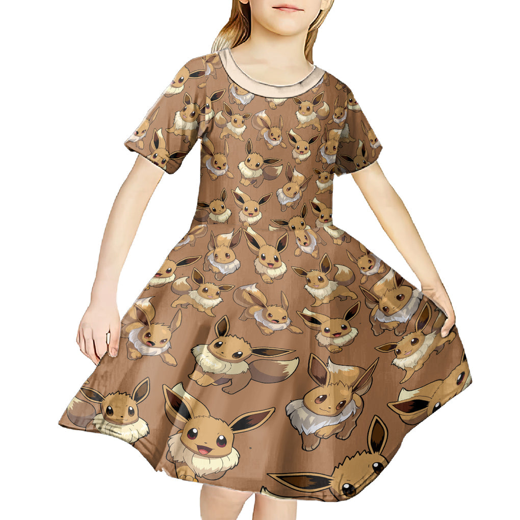 Eevee Pattern Style Kid Short Sleeve Dress
