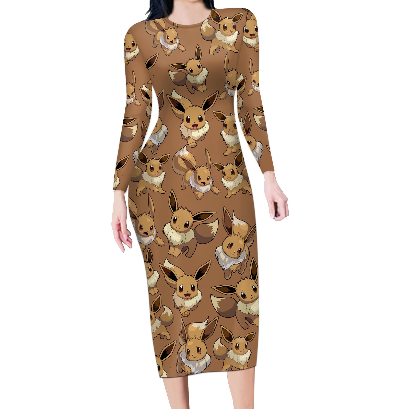 Eevee Pattern Style Long Sleeve Bodycon Dress