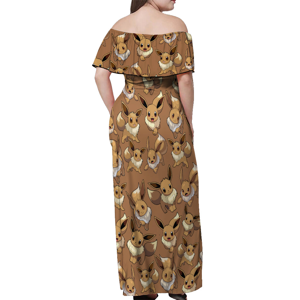 Eevee Pattern Style Off Shoulder Maxi Dress