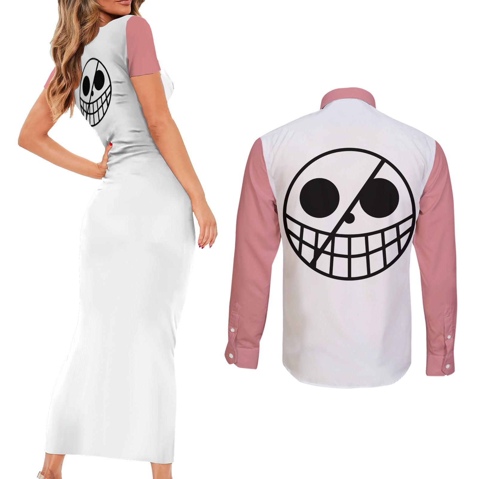 Donquixote Doflamingo - One Piece Anime Couples Matching Short Sleeve Bodycon Dress and Long Sleeve Button Shirt